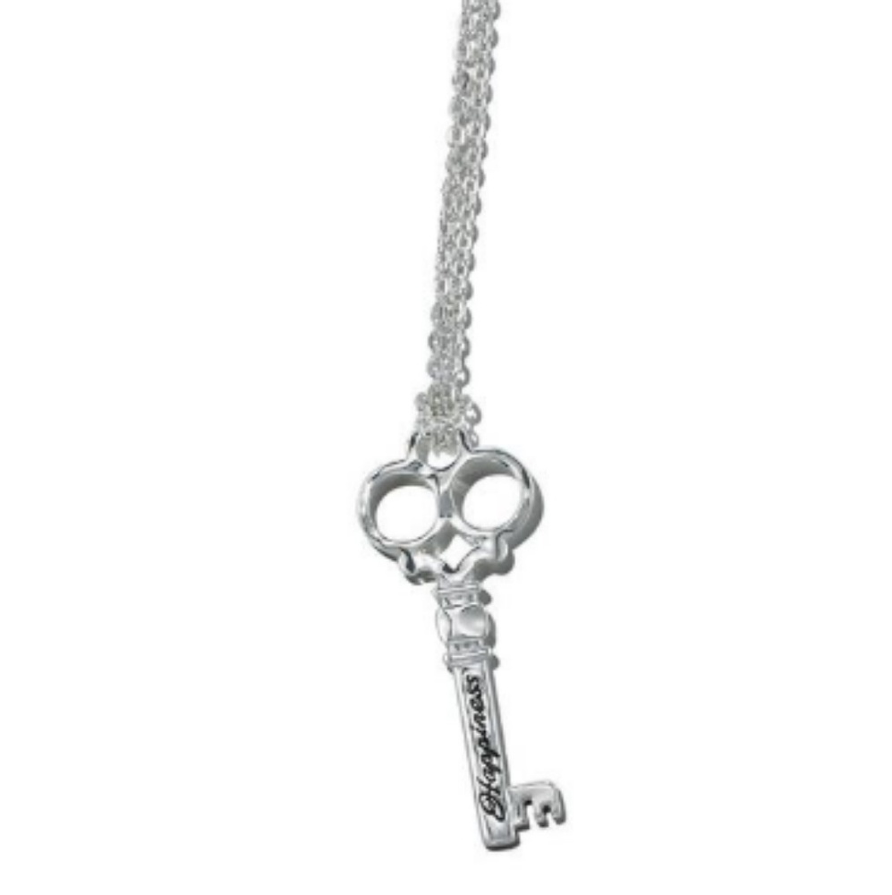 Silver key to happiness pendant necklace